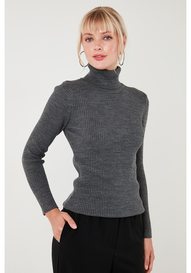 Lela Fitilli Regular Fit Balıkçı Yaka Soft Akrilik Bayan Kazak 4614102 Kar Gri Lela Fitilli Regular Fit Balıkçı Yaka Soft Akrilik Bayan Kazak 4614102 Kar Gri