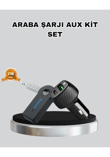 Aux Bluetooth Adaptör Ve 38w Hızlı Araç Şarj Cihazı Seti