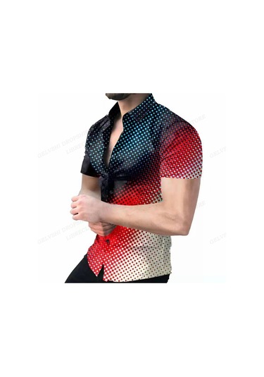 Snapbuy Erkek Geometrik 3d Baskılı Plaj Gömleği Kısa Kollu Hawaii Stil Küba Camisagreen Green