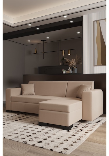 Modalife Toronto Salon & Oturma Odası Uzanmalı Köşe Takımı & L Koltuk Krem