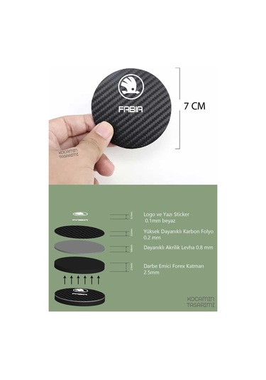 Skoda Fabia Araba İçin Karbon Bardak Altlığı Skoda Fabia Yazılı 7 Cm Dayanıklı Şık Tasarım 2 Adet 2 Adet