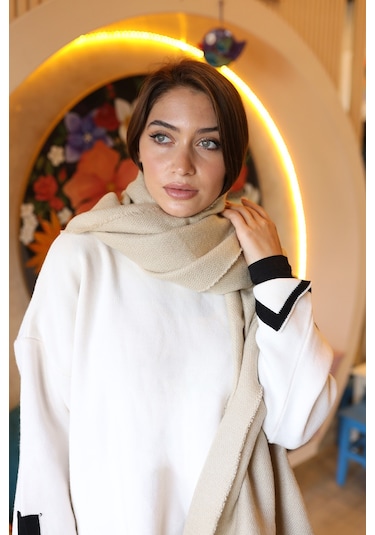 Yumuşak Dokulu Kalın Düz Atkı Omuz Şalı 70x180 CM 1206 Bej