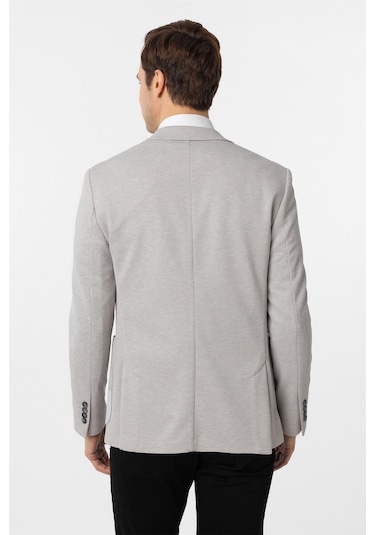 Süvari Gri Slim Fit Armürlü Sivri Yaka 6 Drop Ceket