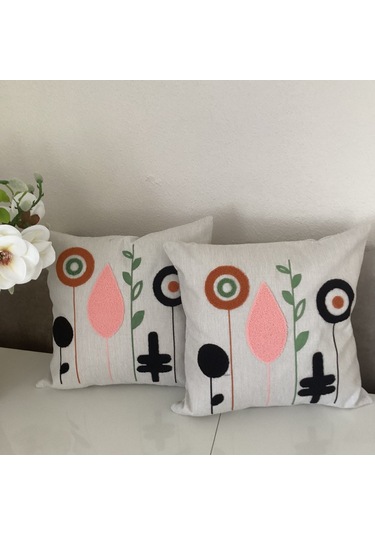 Punch İşlemeli Dekoratif Kırlent Kılıfı Takım 4'lü Set Karışık/Çok Renkli