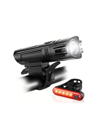 T6 Led 300 Lümen 4 Modlu Su Geçirmez Usb Şarjlı Ön Arka Bisiklet Farı Işığı 1300 Mah Siyah