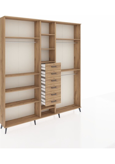 Arges Dolap 10 Raflı 6 Çekmeceli 3 Askılı 220x30x243 Çam-çam/çam Atlas Çam/atlas Çam