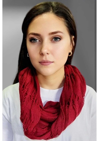 Tezzgelsin Kadın Çift Dolama Triko Örgü Boyunluk Bordo