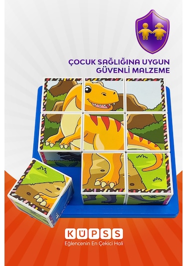 6 Farklı Dinozorlar Seri2 Eğitici 3d Küp Puzzle 3 4 5 6 Yaş