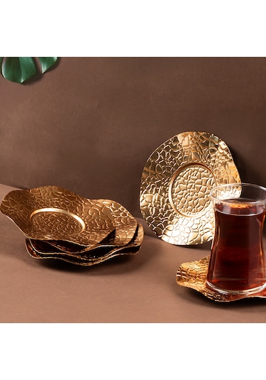 Porsima 4323 Gold Renk Metal 6lı Çay Tabağı Çap 12cm Altın