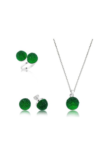 Gümüş Yeşil Kristal Bayan Set Sl2260 Gümüş