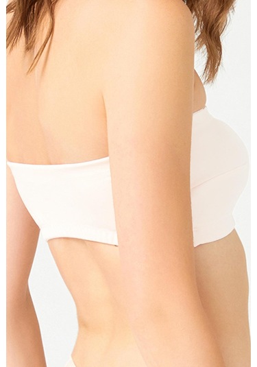 Krem Straplez Crop Top Büstiyer Krem