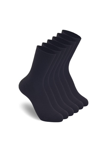 6 Çift Pamuklu Tenis Çorap Soket Boy - Unisex Siyah