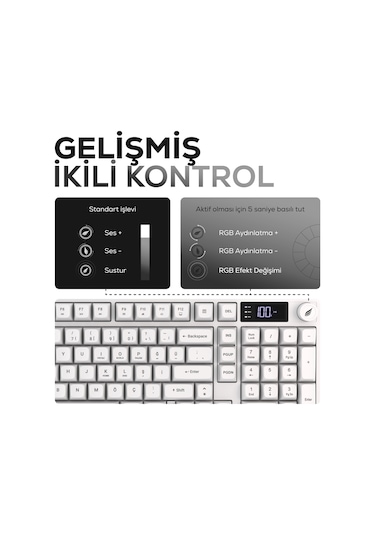 Hk258 Membrane Lcd Rgb Kablosuz/bluetooth Beyaz Full Türkçe Gaming Oyuncu Klavye
