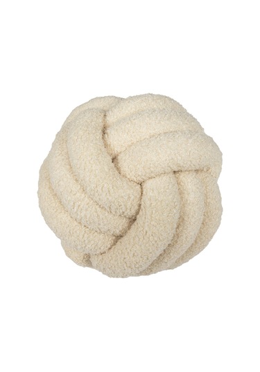 Düğümlü Top Atmak Yastık Kuzu Yün Rulo Kanepe Atmak Yastık 22cm-2 Ekru