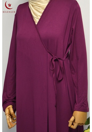 Kadın Yandan Bağlamalı Pamuklu Penye Namaz Elbisesi 38-48 Beden Mor