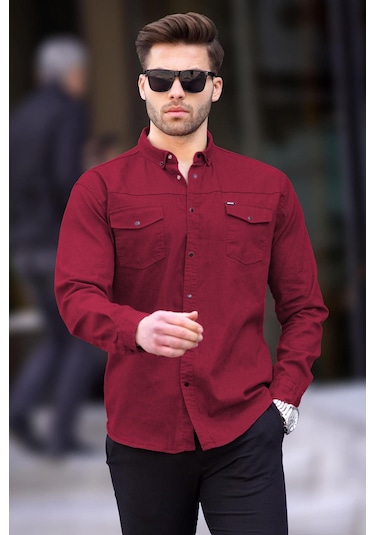 Madmext Bordo Rahat Kalıp Gabardin Erkek Gömlek 6810 Bordo