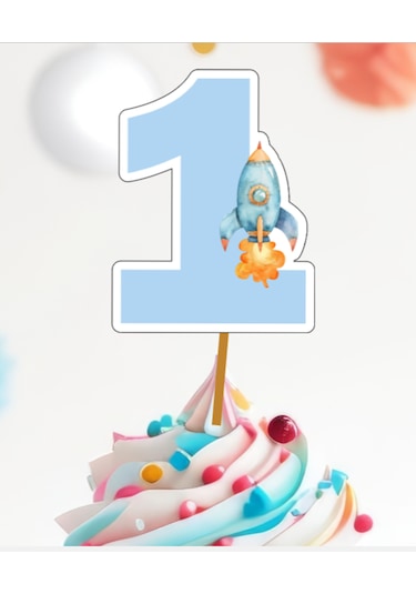 15 Adet Uzay Konsept One 1 Yaş Cupcake Kürdanı 6-7cm