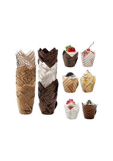 Vkemall 300 Adet Renkli Lale Desenli Cupcake Kasesi - Pasta, Muffin Pişirme Kağıdı - Parti, Düğün, Doğum Günü İçin Çok Renkli