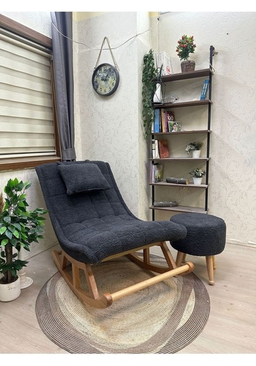 Asedia Miskin Naturel Teddy Antrasit Sallanan Sandalye Dinlenme Koltuğu