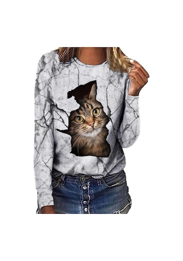 Açık Gri Komik Sevimli Kedi 3d Baskı Gömlek Rahat Kazaklar Kadın Kıyafetleri İlkbahar Sonbahar Uzun Kollu Tişörtler Kadın Giyim Moda Üst Giyim Açık Gri Açık Gri Komik Sevimli Kedi 3d Baskı Gömlek Rahat Kazaklar Kadın Kıyafetleri İlkbahar Sonbahar Uzun Kollu Tişörtler Kadın Giyim Moda Üst Giyim Açık Gri