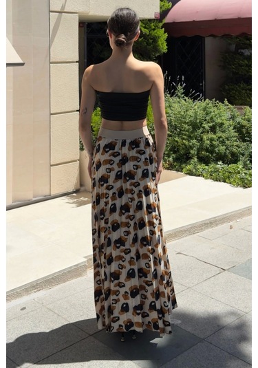 Beli Lastikli Pliseli Etek 6029 Bej/kahverengi Bej-kahve