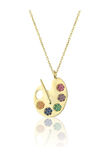 Zanaatsilver Gümüş 14k Altın Kaplama Renkli Taşlı Palet Kolye