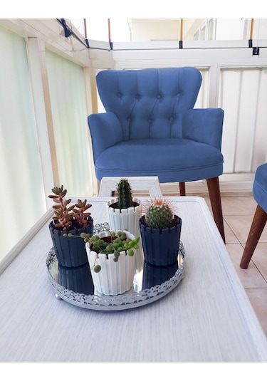 Kayser Home Berjer - Tekli Koltuk - Düz Renk Babyface Kumaş - Ahşap Ceviz Ayak - Mavi Mavi