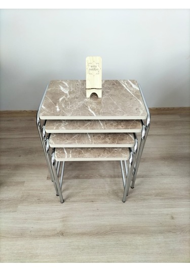 Evko Mobilya Buket Sehpa, 4'lü Zigon Sehpa, Dörtlü, Krom-kapiçino