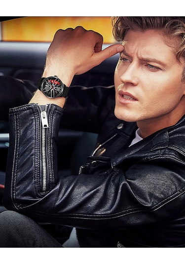 Erkekler İçin Araba Saatleri, Su Geçirmez Paslanmaz Çelik Japon Kuvars Kol Saati, Araba Jantı Tasarımı İle Spor Erkek Saatleri Çok Renkli