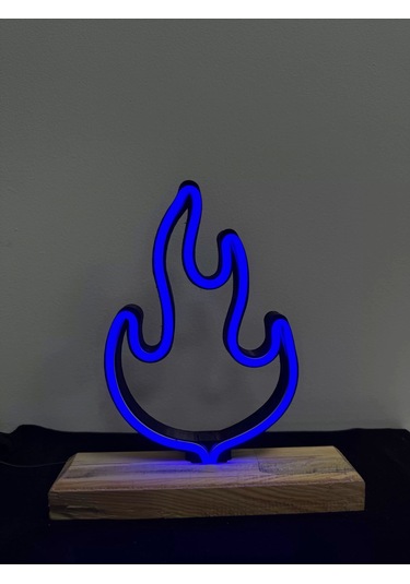 Alev Figürlü Mavi Neon Gece Lambası Çok Renkli