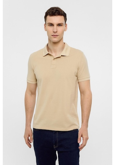 SÜVARİ Bej Slim Düz Polo Yaka Tişört-38583 Bej