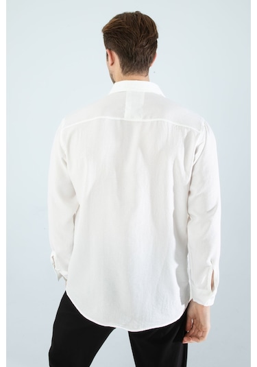 Rahat Kesim Keten Dokulu Gömlek Beyaz