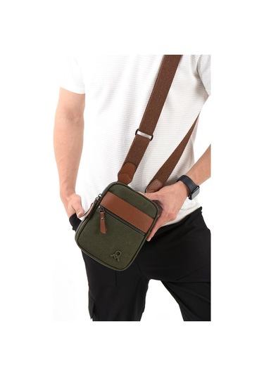 Kanvas Kumaş Telefon Çantası Erkek Postacı Çanta 20 12 Cm Çapraz Askılı Omuz Çantası Mega Çanta Yeşil
