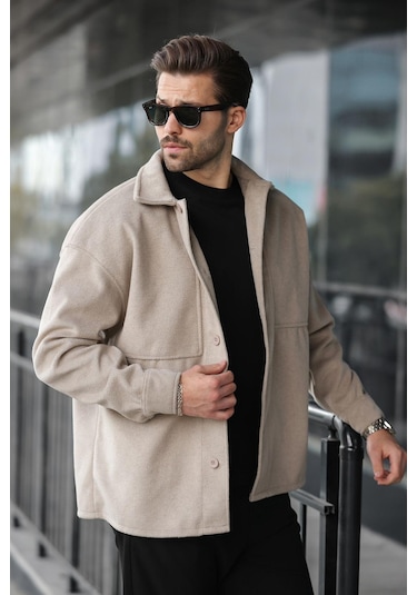 Taş Rengi Kaşe Gömlek Ceket E6765 Taş Rengi