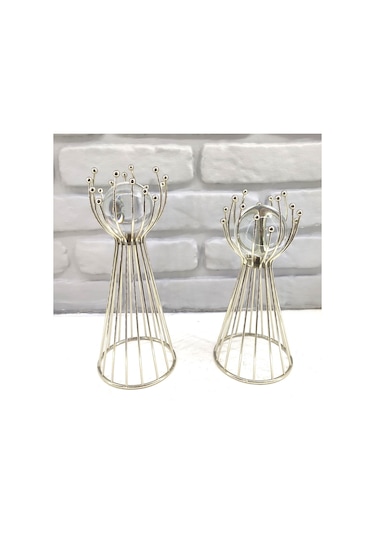 Gümüş Kaplama Metal 2'li Set Salon Olimpiyat Model Dekor 1 Takım