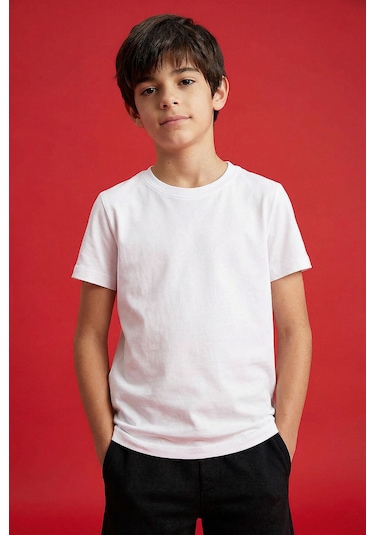 Beyaz O Yaka Standart Fit Basic Unisex Çocuk T-shirt - 11328 Beyaz