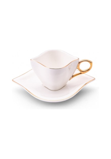Emsan Sonsuz Aşk 2 Kişilik Kahve Fincan Takımı Beyaz Gold 100 ML