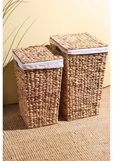 Cilento Hasır 2'li Çamaşır Sepeti Seti Kahverengı Kahverengi