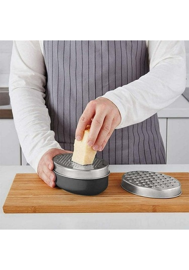Shineyee Stainless Steel Cheese Grater Set With Storage Box And Brush - 2 Sizes, 4 Pieces, Pp Material Siyah - Gümüş