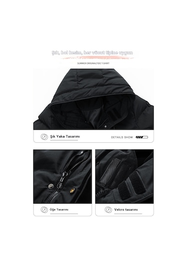 Erkek Kışlık Büyük Beden Sıcak Pamuklu Mont Siyah