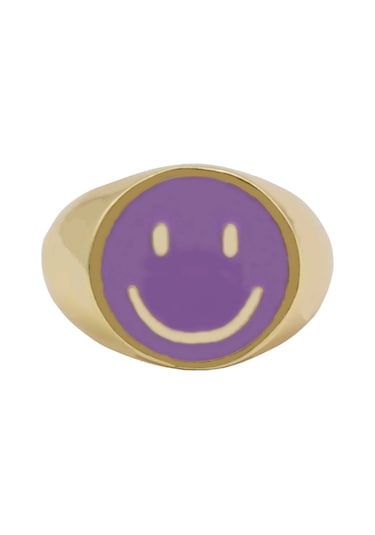 Mor Renkli Altın Kaplama Ayarlanabilir Gülen Yüz Yüzük Altın