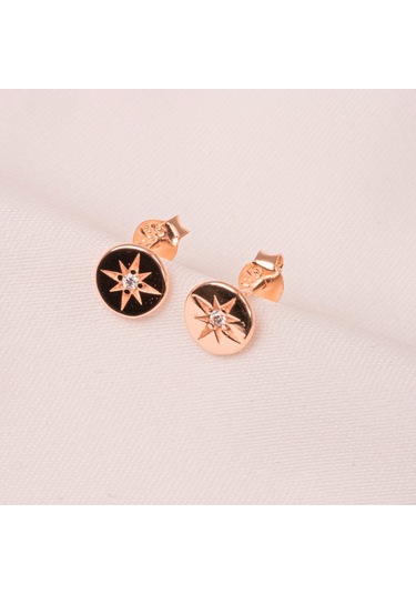 Altın Küpe - 14 Ayar Altın Kutup Yıldızı Taşlı Küpe Sarı