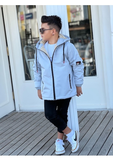 Erkek Çocuk Kapüşonlu İçi Kürklü Mont Km3050 Gri