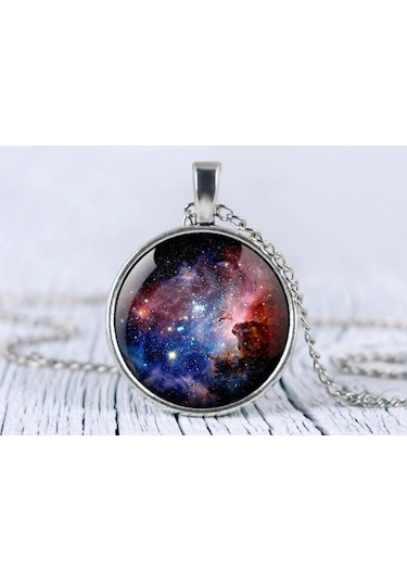 Büyüteç Cam Içerisine Baskı Nebula Uzay Samanyolu Kolye Çok Renkli