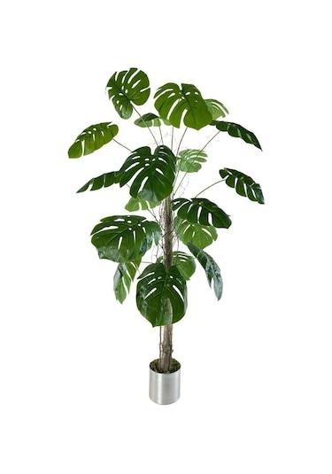 Gümüş Saksılı Yapay Monstera 18 Dallı Çalılı Gövde 120 x 60 CM
