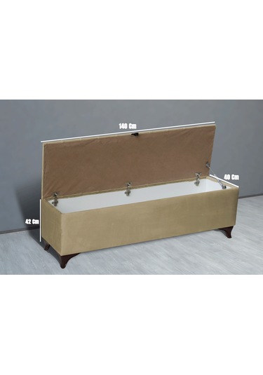 Vetra Sandıklı Bench Puf, Beyaz Hardal