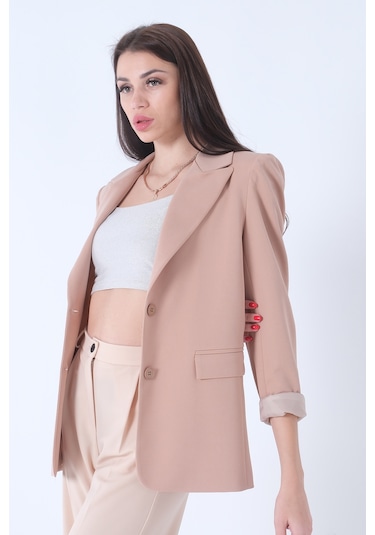 Feminist Bej Vatkalı Astarlı Blazer Ceket 0105110.55 Bej