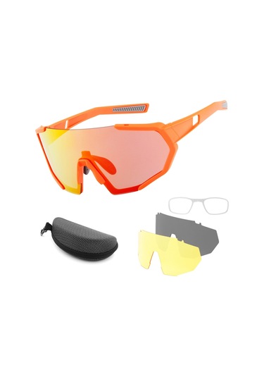 2 Değiştirilebilir Lensli Spor Bisiklet Güneş Gözlüğü Uv400 Koruma Mtb Yol Sürme Balık Tutma Golf Beyzbol Koşu Gözlükleri - Turuncu + Gri