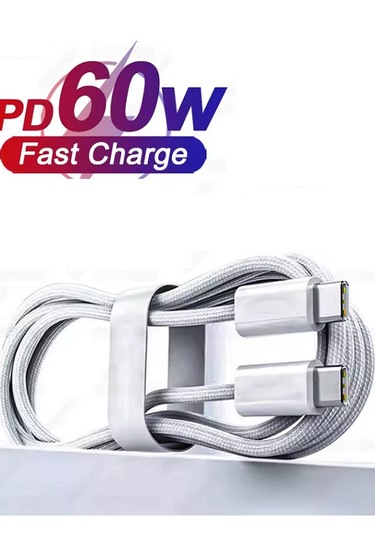 İphone Samsung Xiaomi Huawei Type-c To Type-c 60w 1m Halat Örgü Hızlı Şarj Ve Data Kablosu 100 Cm
