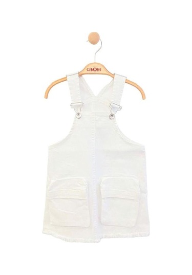 Kız Çocuk Dokuma Etekli Salopet-13862 Beyaz